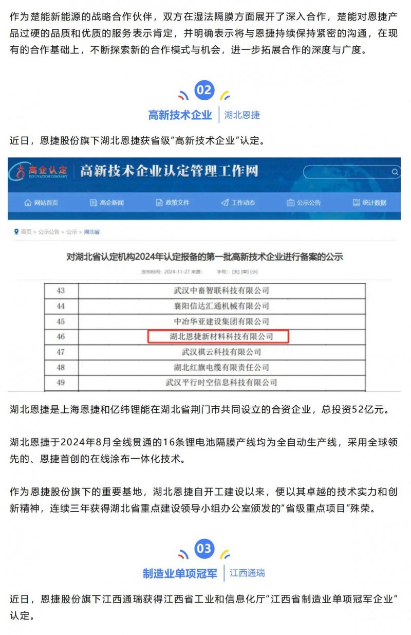 【会员动态】卓越伙伴、高新认定、单项冠军、四星上云！恩捷股份旗下基地又一拨捷报_01